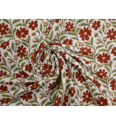 Muselina Algodón 100% Estampado Floral Rojo y Verde | 120 g/m²
