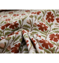 Muselina Algodón 100% Estampado Floral Rojo y Verde | 120 g/m²