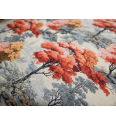 Loneta Estampada Paisaje Oriental Coral y Gris 280 cm