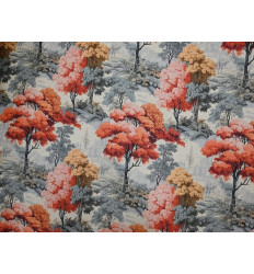 Loneta Estampada Paisaje Oriental Coral y Gris 280 cm