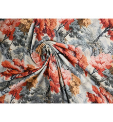 Loneta Estampada Paisaje Oriental Coral y Gris 280 cm
