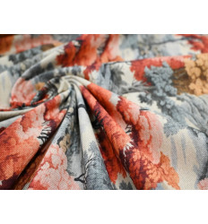 Loneta Estampada Paisaje Oriental Coral y Gris 280 cm