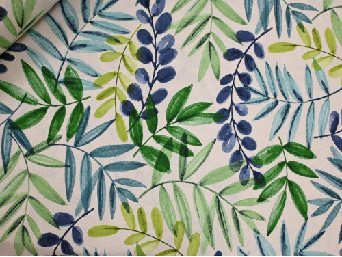 Loneta Hojas Verde Azul 280 cm | Tela Decorativa