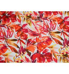 Crepé Elástico Floral Coral y Fucsia | Tela Fluida