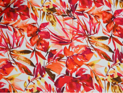 Crepé Elástico Floral Coral y Fucsia | Tela Fluida