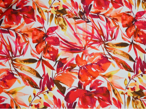 Crepé Elástico Floral Coral y Fucsia | Tela Fluida