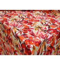 Crepé Elástico Floral Coral y Fucsia | Tela Fluida