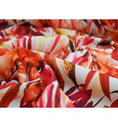 Crepé Elástico Floral Coral y Fucsia | Tela Fluida