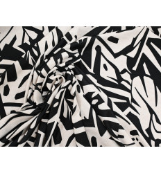 Crepé Tropical Blanco y Negro | Tela Fluida y Suave