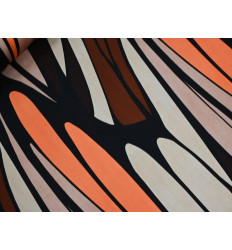 Crep Satén Estampado Geométrico Coral y Tierra
