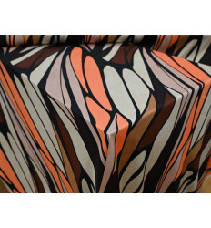 Crep Satén Estampado Geométrico Coral y Tierra