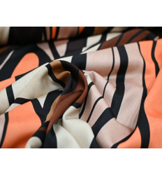 Crep Satén Estampado Geométrico Coral y Tierra