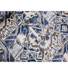 Crepe Estampado Geométrico Azul Étnico | 150 cm