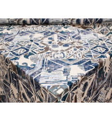 Crepe Estampado Geométrico Azul Étnico | 150 cm