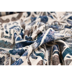 Crepe Estampado Geométrico Azul Étnico | 150 cm