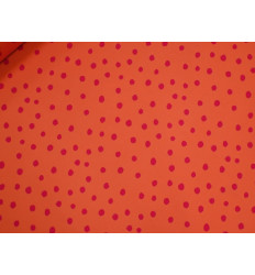 Crep Satén Naranja con Lunares Fucsia | Tejidos Online