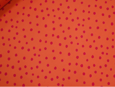 Crep Satén Naranja con Lunares Fucsia | Tejidos Online