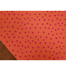 Crep Satén Naranja con Lunares Fucsia | Tejidos Online