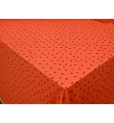 Crep Satén Naranja con Lunares Fucsia | Tejidos Online