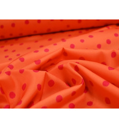 Crep Satén Naranja con Lunares Fucsia | Tejidos Online