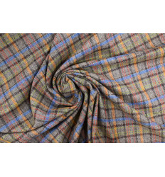 Tela de lana 100 % de cuadros gris multicolor