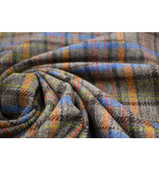 Tela de lana 100 % de cuadros gris multicolor