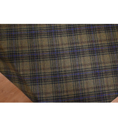 Tela de lana 100 % tartán verde oliva con líneas azules