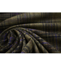 Tela de lana 100 % tartán verde oliva con líneas azules