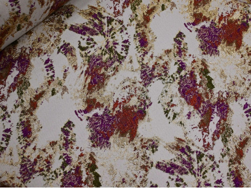 Jacquard en Relieve Abstracto Violeta y Dorado | Textura y Brillo