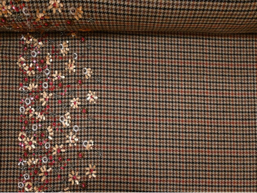 Tweed de Cuadros Camel | Doble Greca de Lentejuelas