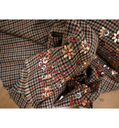 Tweed de Cuadros Camel | Doble Greca de Lentejuelas