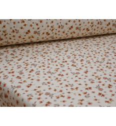 Algodón Rústico con Textura y Rosas Pequeñas sobre Crudo | 100% Algodon - 150 Gr/m²