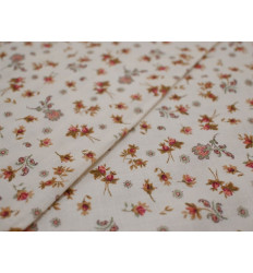 Algodón Rústico con Textura y Rosas Pequeñas sobre Crudo | 100% Algodon - 150 Gr/m²
