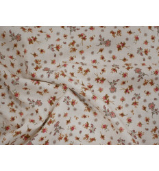 Algodón Rústico con Textura y Rosas Pequeñas sobre Crudo | 100% Algodon - 150 Gr/m²